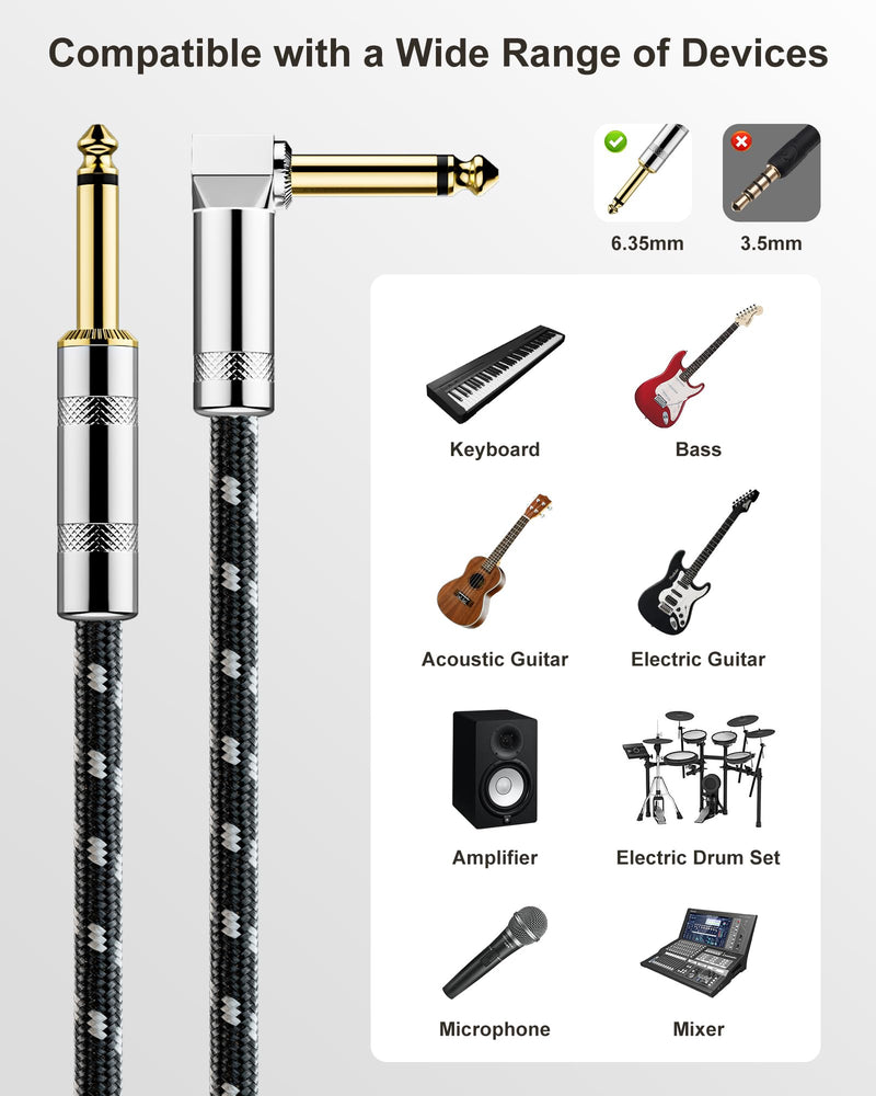 Instrument Cable 15ft(4.5M),Nylon Braided Electric Guitar Cable with 1/4 Inch TS Right Angle to Straight, Amp Cord,Guitar Aux Cord with 22AWG OFC Core for Mixer,Microphone,Mandolin,Pro Audio 15 Feet Right Angle& Straight 22AWG