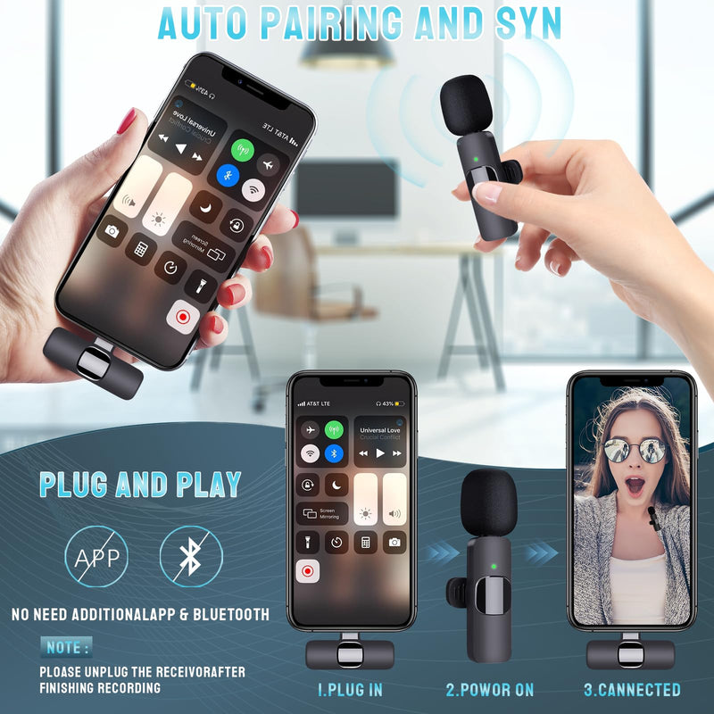 [AUSTRALIA] - Wireless Microphone for iPhone, Dual Professional Wireless Lavalier Microphone for iPhone iPad, Plug-Play Wireless Mic for Recording,Live Stream,YouTube,Facebook,TikTok,Vlog 