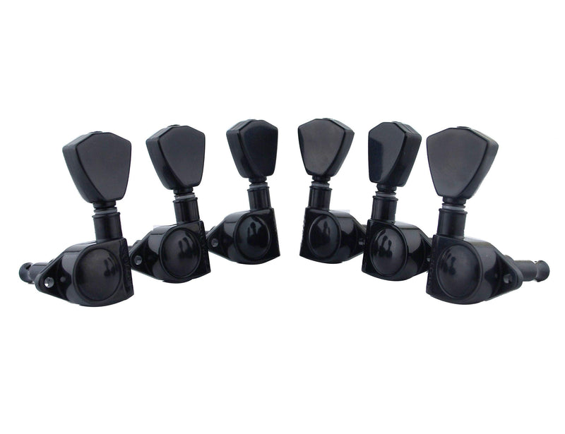[AUSTRALIA] - Guyker Guitar Machine Heads (3L + 3R Handed) - 1:21 Sealed Tuners Tuning Key Pegs with Trapezium Handle Replacement for Electric, Folk or Acoustic Guitars - Black, GK-104B 