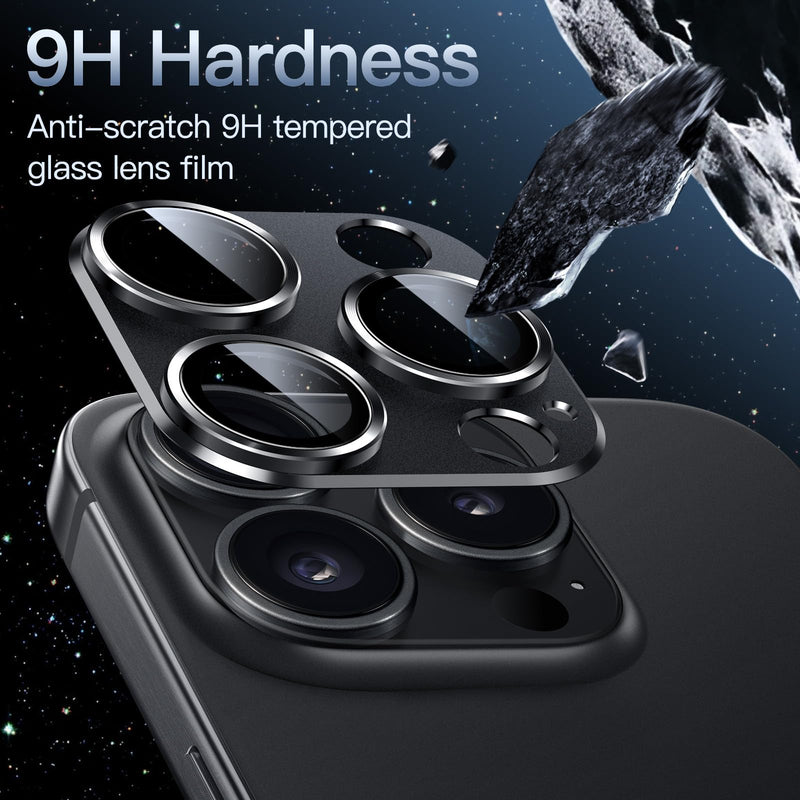 JETech Camera Lens Protector for iPhone 15 Pro 6.1-Inch and iPhone 15 Pro Max 6.7-Inch, Full Coverage 9H Tempered Glass Ring Cover, Matte Metal Plate, Case Friendly, 1-Pack (Space Black) Space Black