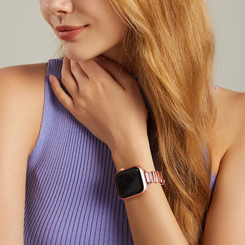 Compatible for Apple Watch Metal Bands,iWatch Strap Ultra10 9 8 7 6 5 4 3 2 1 SE,Simple and Stylish Smartwatch Wristband Women Men 0058-Rose Gold424445 42/44/45