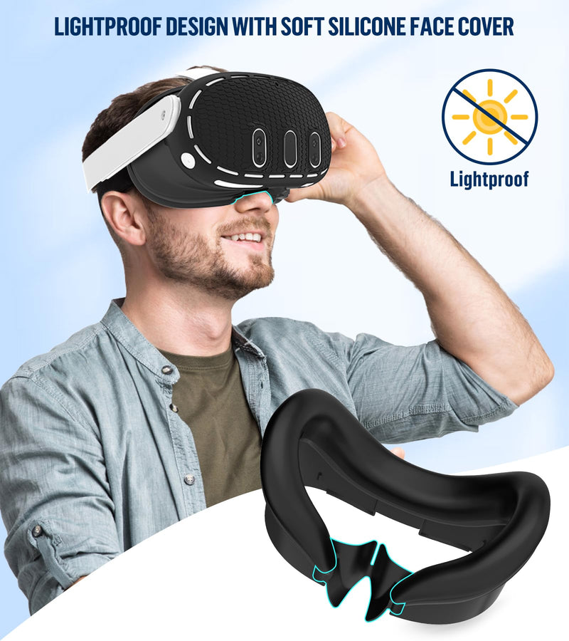 Silicone Cover Set Compatible with Meta/Oculus Quest 3 Accessories,Link Cable 10FT for Meta/Oculus Quest 3S/Quest 3/Quest 2