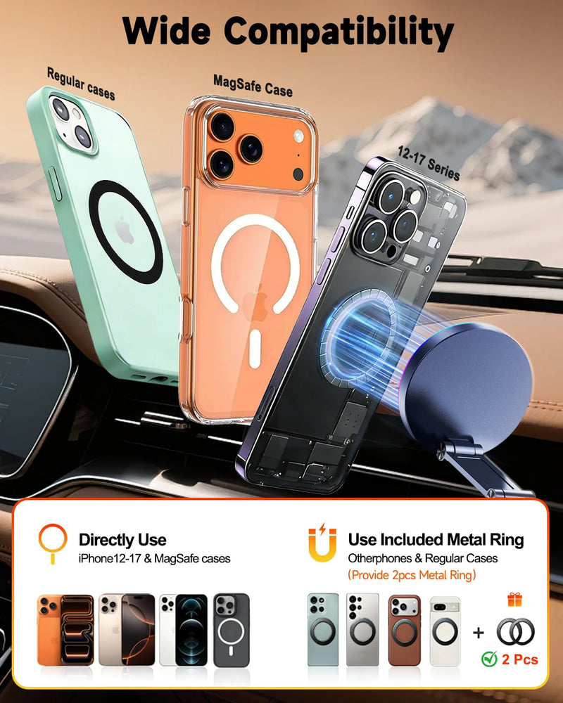 for MagSafe Car Mount Charger, 15W Fast Charging Magnetic Wireless Car Charger, Vacuum Magnetic Phone Holder [120LBS Ultra Suction Cup & 3800gf Magnet ] 780° Dashboard Car Bracket for iPhone & Android