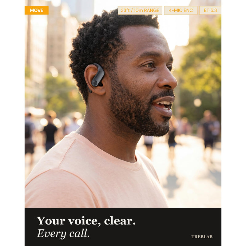 TREBLAB X3-Pro Earbuds Wireless Bluetooth, Earhook IPX5 12H Powerbank | Bluetooth Running Headphones, gaming mode 60ms, wireless charging case, secure earhook, ENC mics, BT 5.3, 9g ultra-light Black Logo