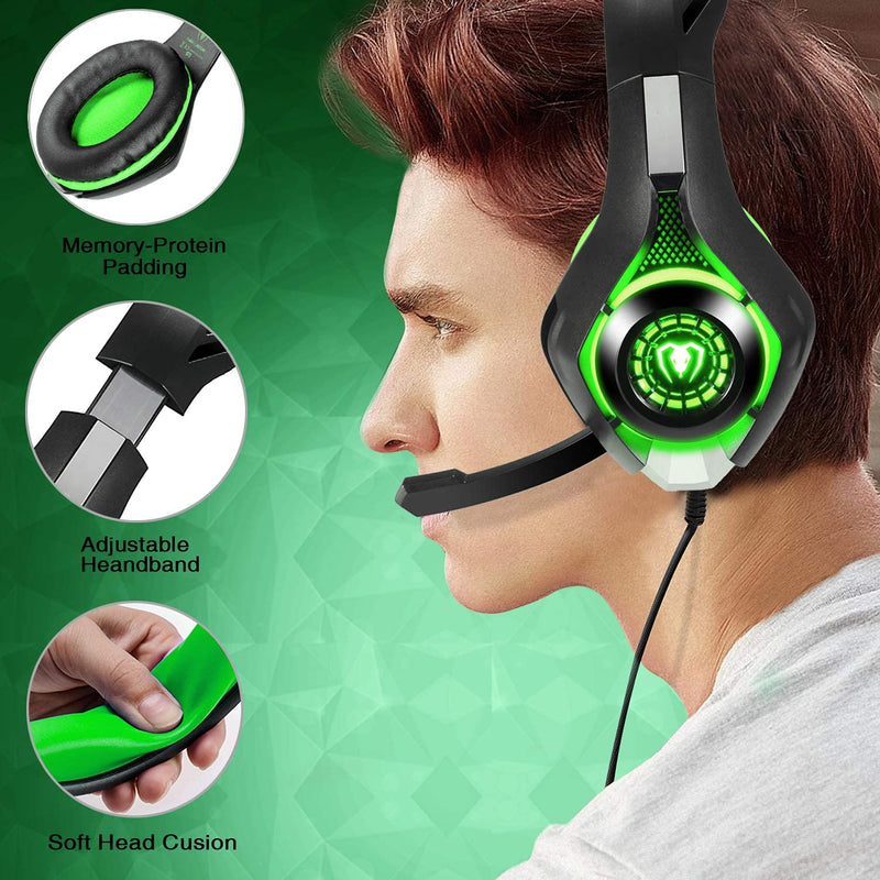 BlueFire 3.5mm PS4 Gaming Headset Headphone with Microphone and LED Light Compatible with Playstation 4, PS5, Xbox one, PC (Green) Green
