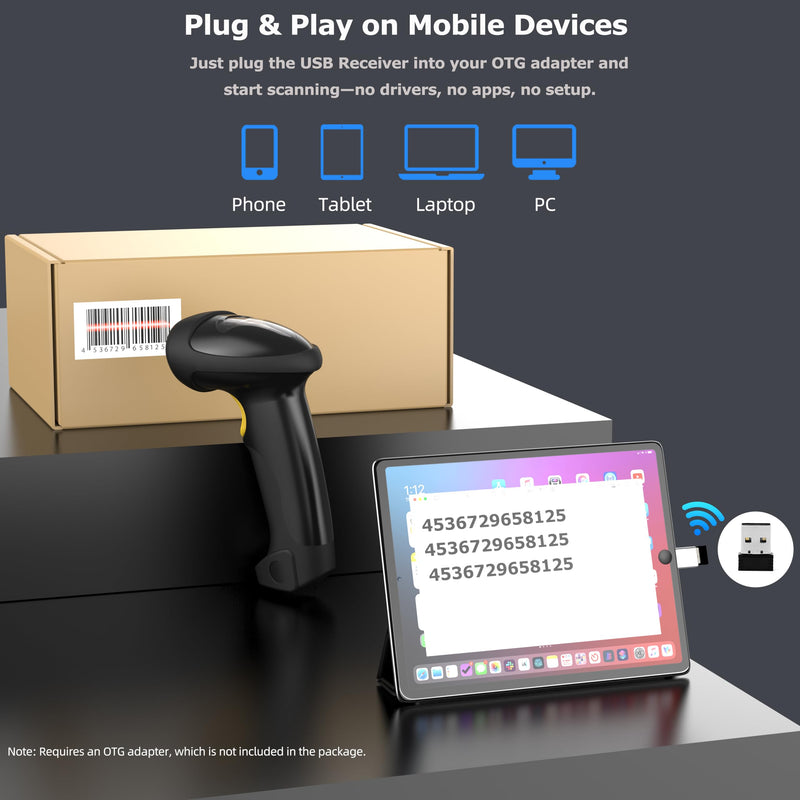 [AUSTRALIA] - TEEMI Wireless Barcode Scanner Handheld Automatic 1D Laser Rechargeable Bar Code Reader USB Plug and Play with 2.4G Receiver for Windows PC Mac OS Linux (No Stand) No stand 