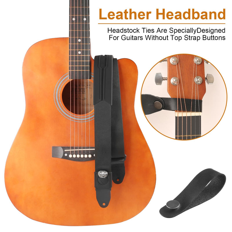 Guitar Strap, Silicone padded non-slip guitar straps with Guitar Plectrum Integrated Slot and Pull-Type Metal Buckle for Bass, Electric & Acoustic, Best Gifts for Kids, Guitarists(Leather Ends)