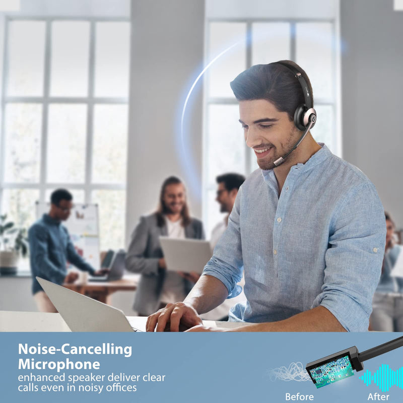 Earbay Wireless Headset, Bluetooth Headsets with Microphone Noise Cancelling, On Ear Headphones with Mic Mute, Handsfree PC Headsets for Zoom/Ms Teams/Skype/Dual Connect/Laptop/iPhone/Tablet Gold