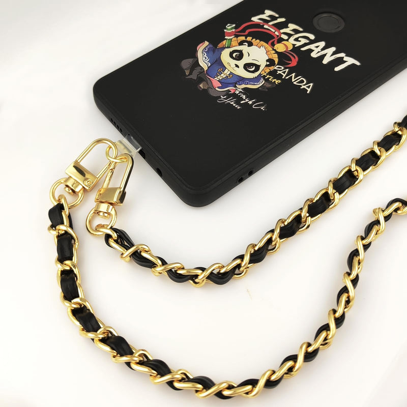 2PCS Cell Phone Chain Crossbody,Phone Lanyard,47.2" Metal Chain with Leather Strap for IPhone Case Black-47inch