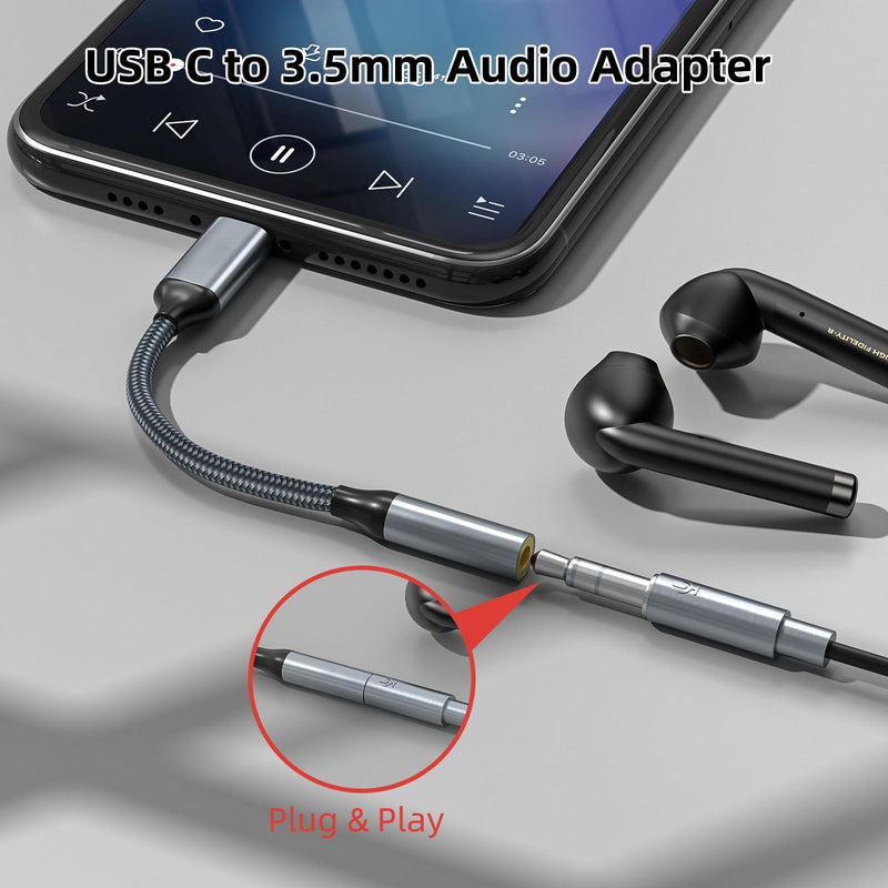 USB C to 3.5mm Headphone Jack Adapter(2 Pack), USB-C to Aux Audio Dongle Cable for iPhone 16 Pro Max/16 Pro, 15 Pro Max/15 Pro/15 Plus, Galaxy S23-S21 Ultra, Pixel, iPad Pro, MacBook (Black) Black