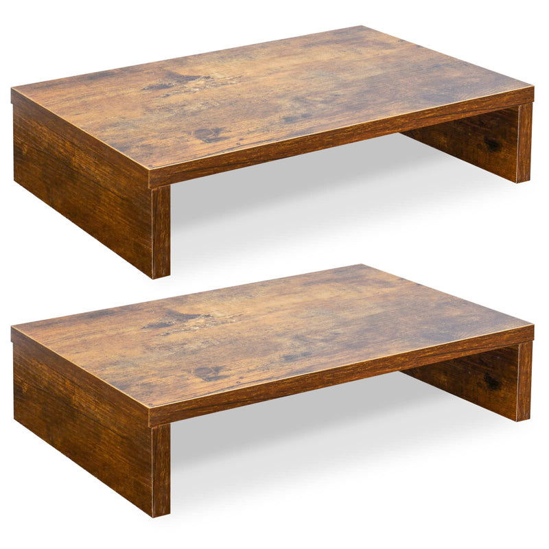 TEAMIX 2 Pack Rustic Brown Wood Monitor Stand Riser and 1 Pack 20 inch Rustic Brown Wood Monitor Stand Riser for Computer Desk Home Office Organization.