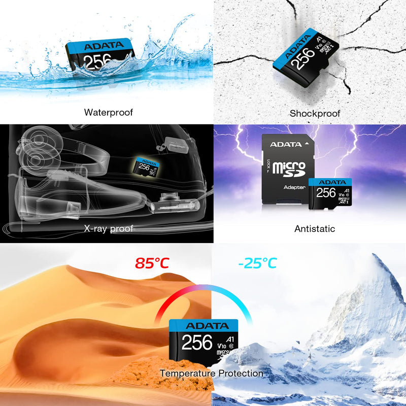 ADATA Premier 256GB MicroSDHC/SDXC UHS-I Class 10 V10 A1 Memory Card with Adapter Read up to 100 MB/s (AUSDX256GUICL10A1-RA1)