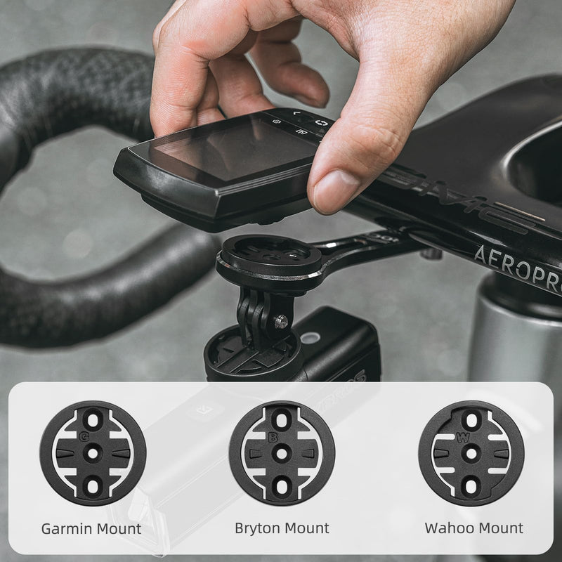 ROCKBROS Bike Computer Mount, Out Front Aluminum Bicycle Computer Mount for Road Bikes Aero Integrated Handlebar Compatible with Garmin, Wahoo, Bryton and GoPro Big Logo