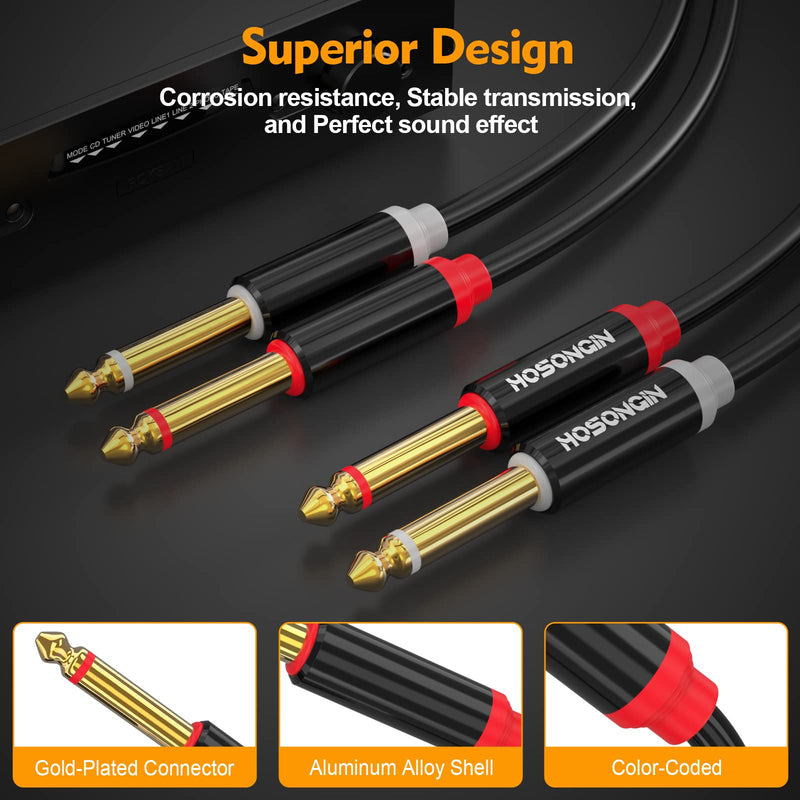 [AUSTRALIA] - HOSONGIN Dual 1/4 inch TS to Dual 1/4 inch TS Stereo Interconnect Insert Cable for Amplifer Mixer, 20 Feet, PVC Jacket-Gold Plated Plug-Double Shielding 