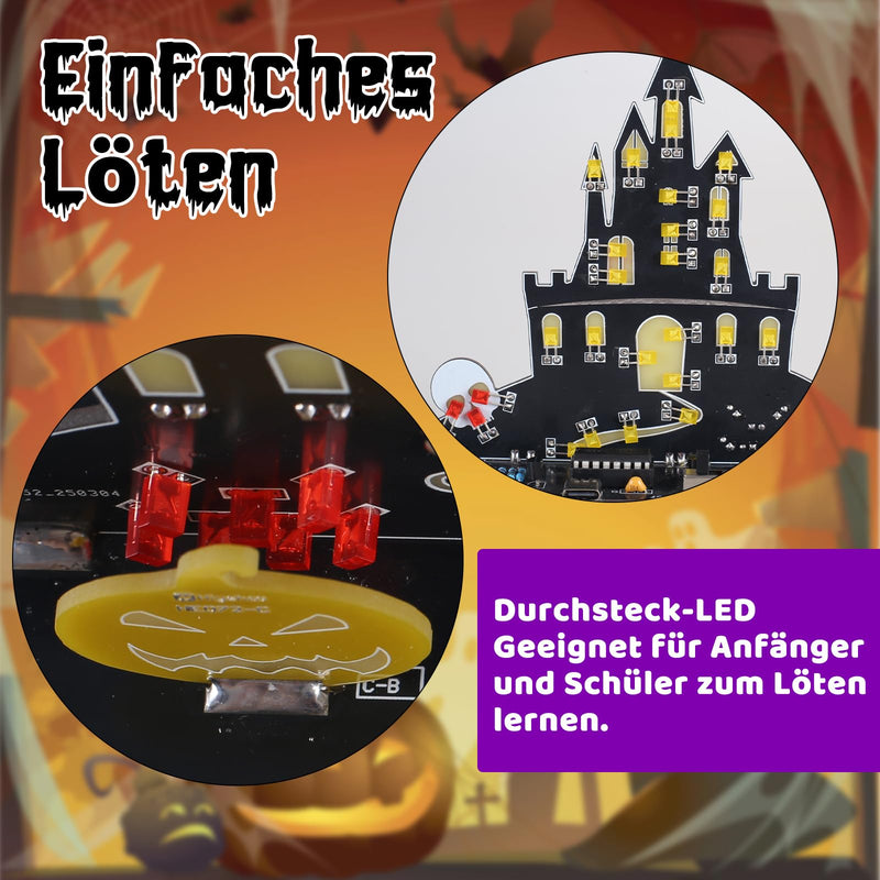 PEMENOL Halloween Burg Löt bausatz Musik Kürbis Skelett Leuchte Elektronik bausatz Atmende LED-Effekte Mit USB-Kabel Halloween Dekoration Party Deko Geschenk