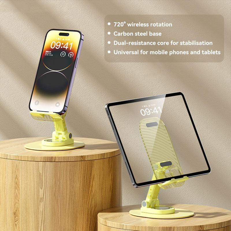 Foldable Desktop Phone Holder, Phone Holder on Desk Compatible with iPhone15, 14, 13 Pro Max Mini, Suitable for 3.5-12.9 inch Phones and Tablet Computer. (Yellow) Yellow