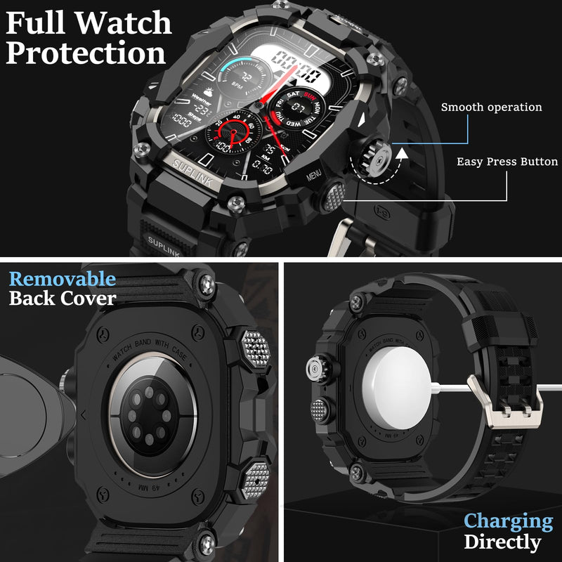 SUPLINK Rugged Case with Sport Band for 49mm Apple Watch Ultra 3 2 1 Bands Titanium and Stainless Steel Apple Watch Band for Men Grey