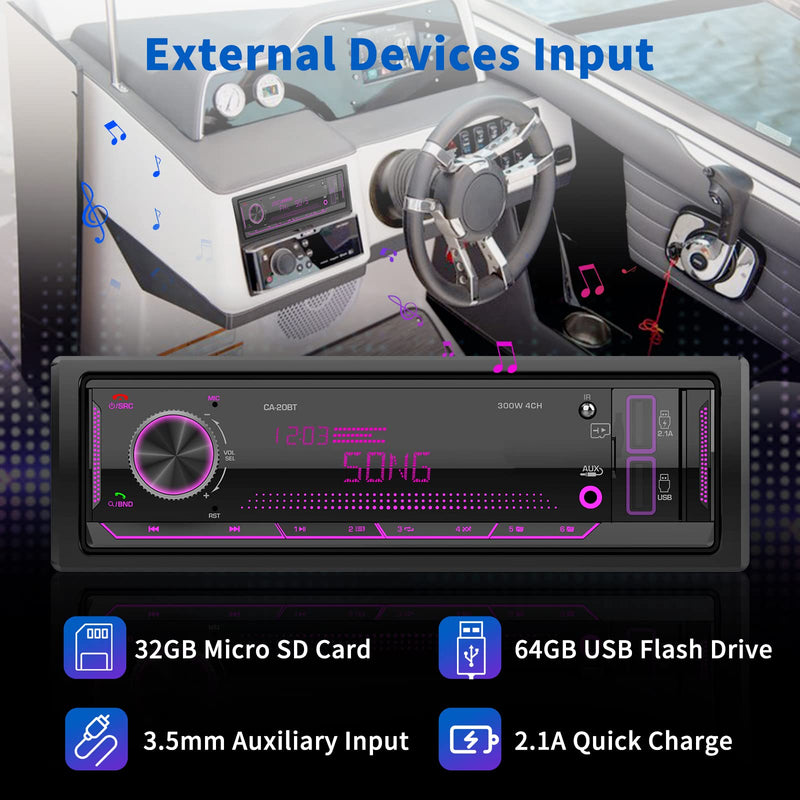 Single Din Car Stereo Receiver: Indash Bluetooth Car Radio System | LCD Display FM AM USB SD AUX MP3 APP Remote 2.1A Quick Charge Pre-Amp