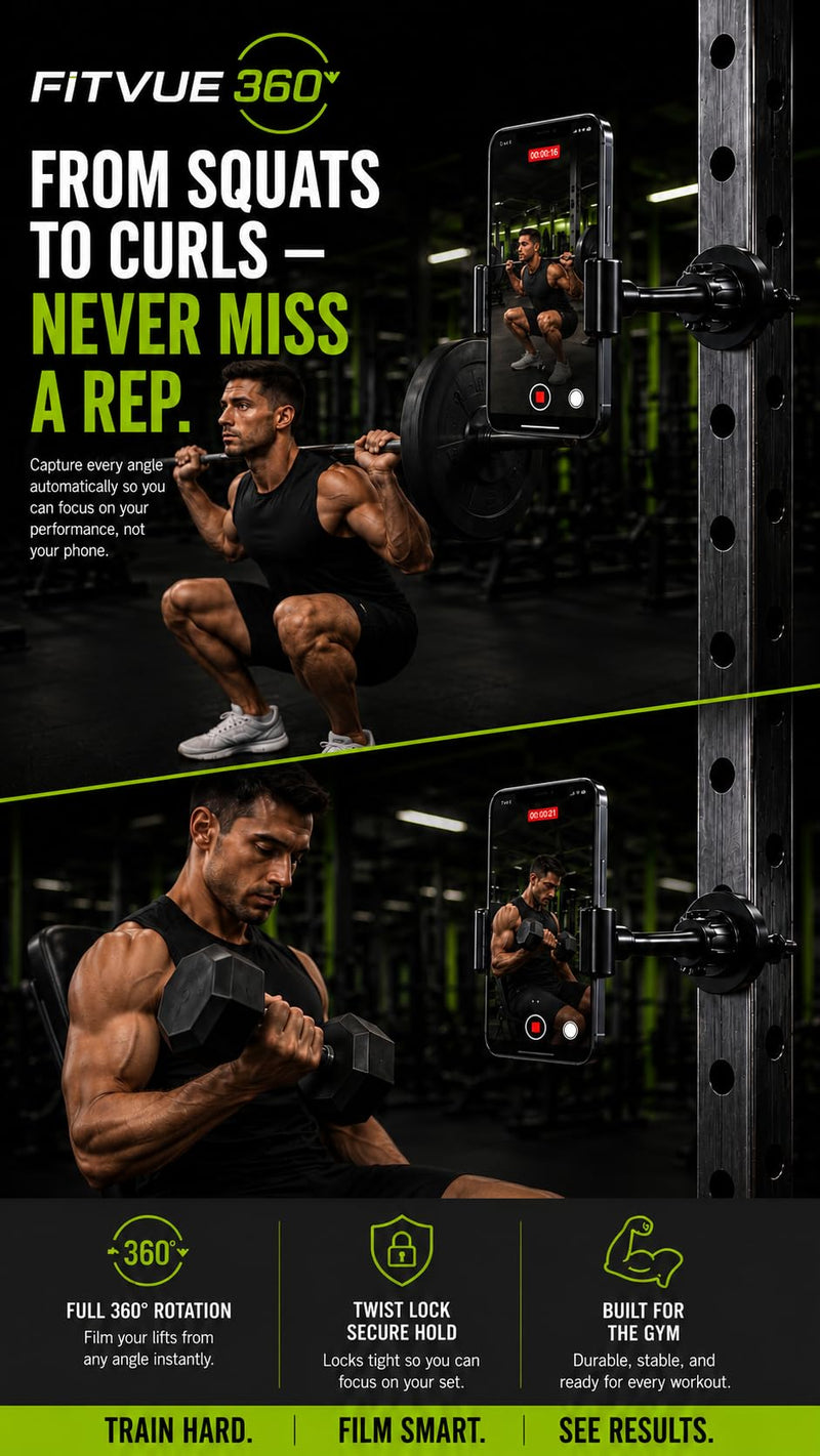 FitVue 360™ Magnetic Gym Phone Mount – 360° Adjustable Flexible Gooseneck Holder for Workout Recording, Fitness Content Creation & Gym Filming