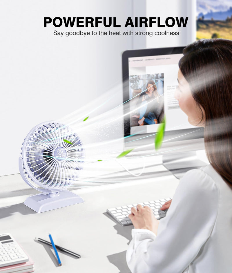 JZCreater Desk Fan, USB Fan for Desk, Strong Airflow, 360 Degree Rotation Desktop Cooling Personal 3 Speed, Quiet Mini Powered, Protable Small Home Office Bedroom Car Travel,Purple 4.9inch JZC-E282 1 Purple