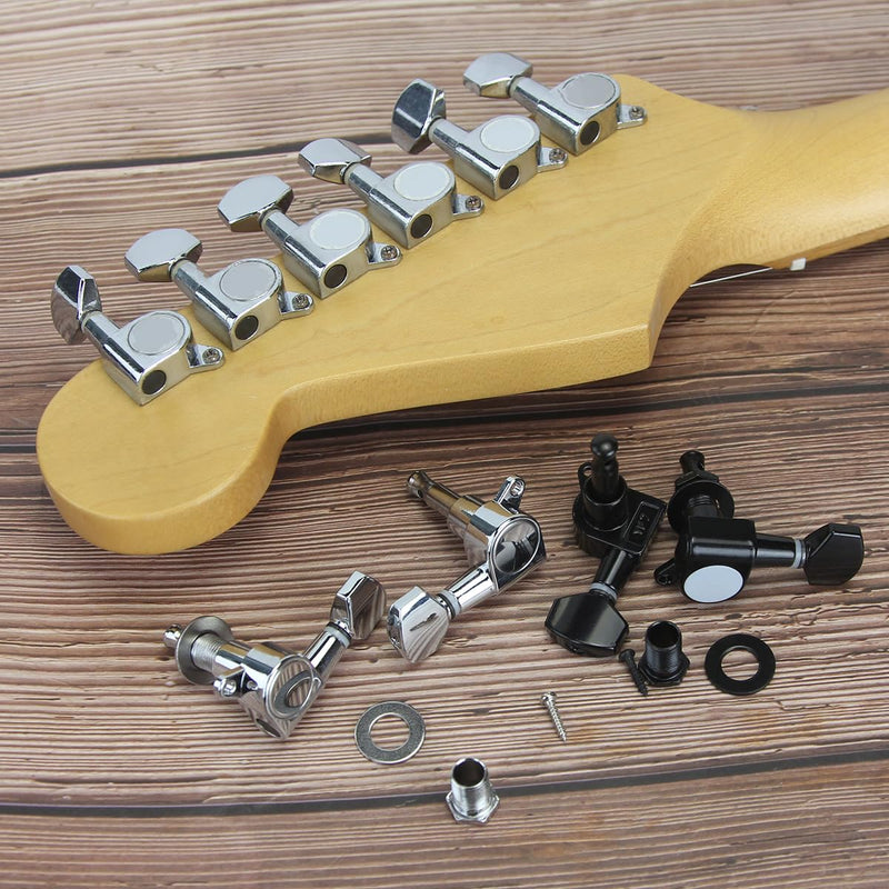 FLEOR 6pcs Left Handed Electric Acoustic Guitar Tuning Pegs Tuners Machine Heads Keys 6L, Chrome 6L Chrome