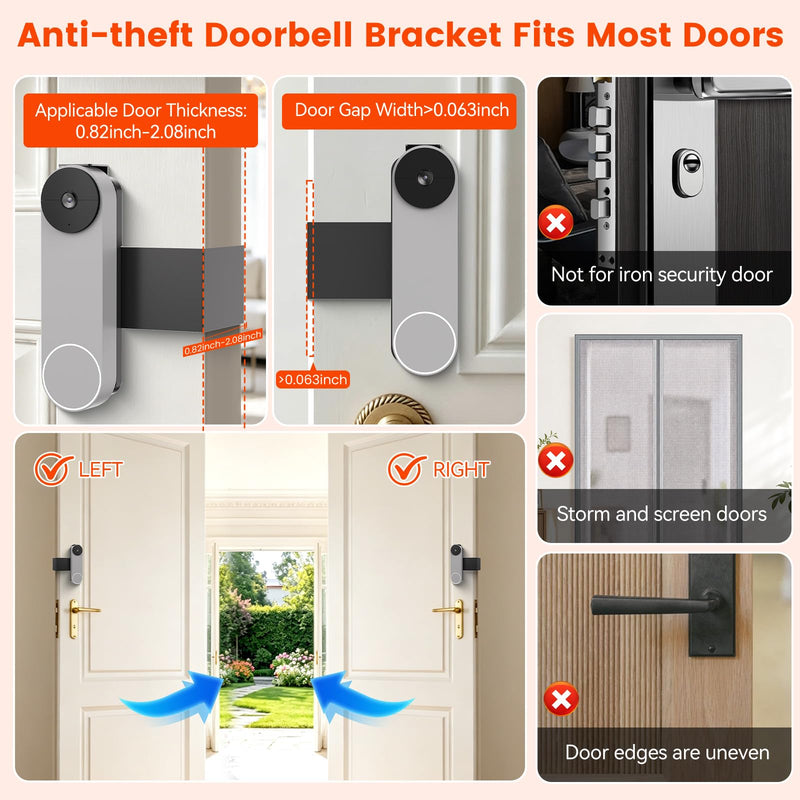 Anti-Theft Doorbell Mount Compatible with Google Nest Doorbell (Battery) | No-Drill Video Doorbell Camera Mount for Apartments & Rentals, Secure Mounting Bracket Case with No Block Motion Sensor