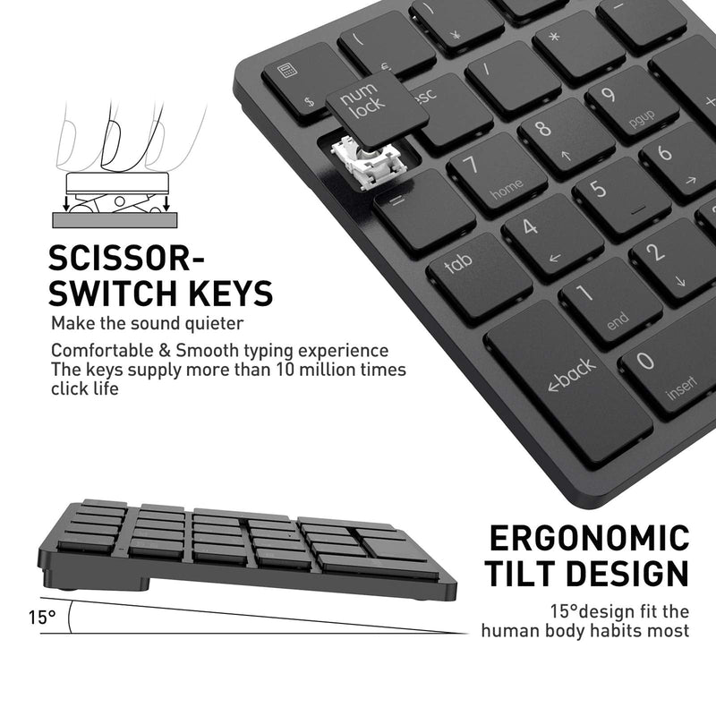 Bluetooth Number Pad, Havit USB Wireless Numeric keypad 26 Keys Portable Mini Financial Accounting Rechargeable Numeric Pad for Laptop Desktop, PC, Surface Pro,Notebook (Black) Black