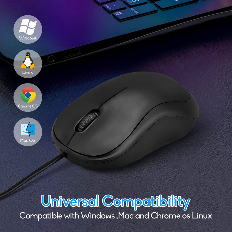 Wired Mouse, USB Wired Computer Mouse, 1600DPI 3-Button Ergonomic Mice, Home and Office Mouse for Laptop PC Desktop Notebook - Black black02
