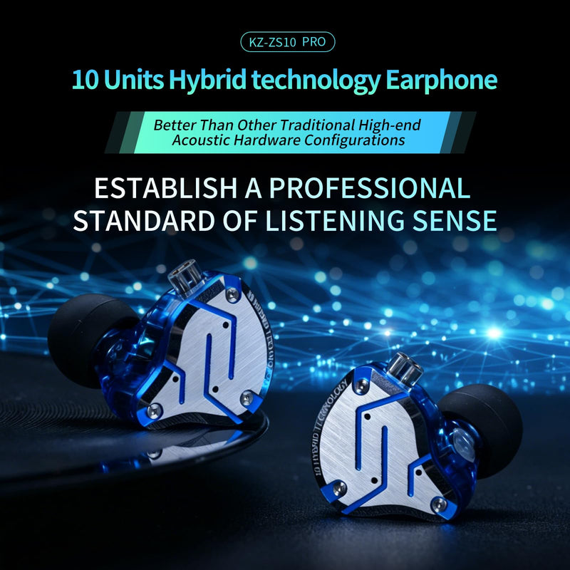 KZ ZS10 Pro 5-Driver in-Ear Earphones, Glare Gold | HiFi Musician Monitor IEM, 4BA+1DD in-Ear Earbuds, Detachable 2-Pin Cable, Noise-Isolating Headphones, Wired Stage Headset Without MIC