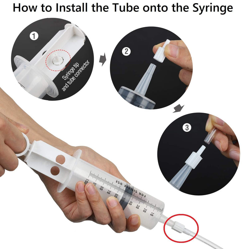 Hyber&Cara 100 ml Plastic Syringe with 100 cm Hose Made of PVC, Dosing Syringe, Feed Syringe, Marinating Syringe for Engine Oil, Brake Fluid Bleeding, Gardening, Pack of 2 100ml
