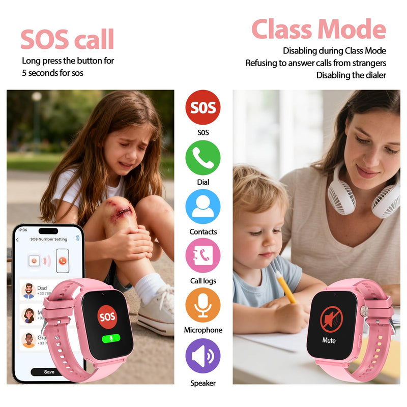 Smart Watch for kids-4g GPS Kid Phone Watch Call and Voice Text | Game Camera Pedometer Alarm Clock-Kids Watches for Girls Boys 4-12 Age Gifts Pink