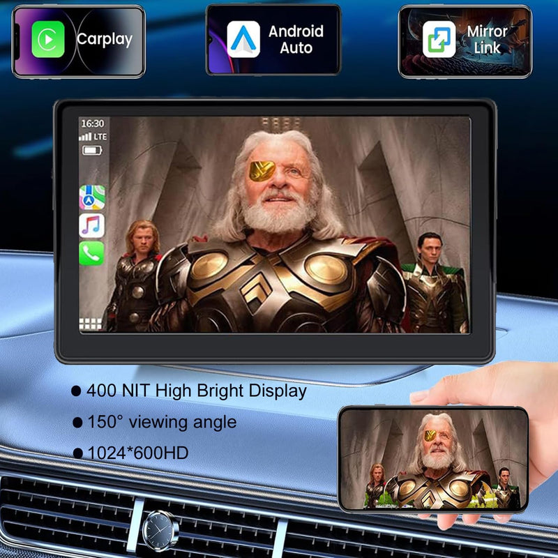 Apple Carplay Screen for Car, 7" HD Portable Car Stereo Touch Screen for Apple Carplay & Android Auto, Audio Receivers with Voice Control, Mirror Link, Bluetooth, Siri, AirPlay,GPS Navigation 7 Inch CarPlay