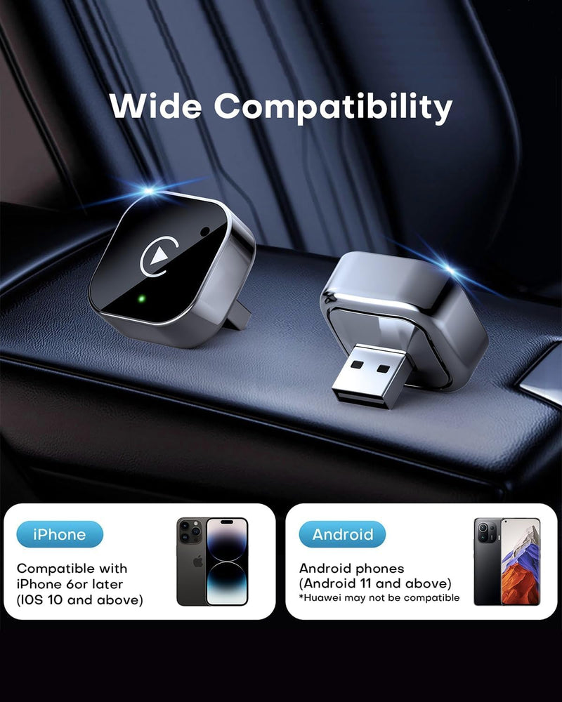 [AUSTRALIA] - Wireless CarPlay Adapter & Android Auto Dongle, Fast Auto-Connect, Compact Plug & Play Wireless CarPlay Converter for iPhone & Android, USB/USB-C, No Delay, Seamless Reconnection (Black) 
