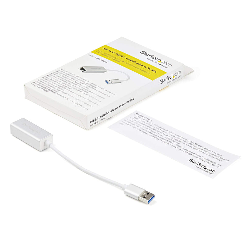 StarTech.com USB 3.0 to Gigabit Network Adapter - Silver - Sleek Aluminum Design for MacBook, Chromebook or Tablet - Native Driver Support (USB31000SA), Standard
