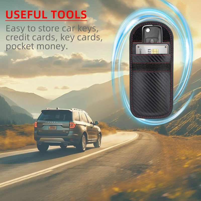 2 Pack Faraday Car Keycase Protective Bag Car rfid Signal Blocking Key Fob Protector Carbon Fiber Security Anti-theft Car Key Pouch Anti-Hacking Case Blocker Car Rfid Key Bag Faraday Cage Protector