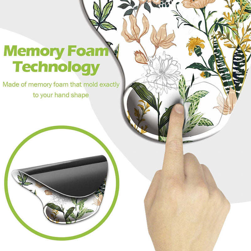 Dooke Ergonomic Mouse Pad with Wrist Support, Cute Mouse Pads with Non-Slip PU Base for Home Office Working Studying Easy Typing & Pain Relief Beautiful Floral Creamy White