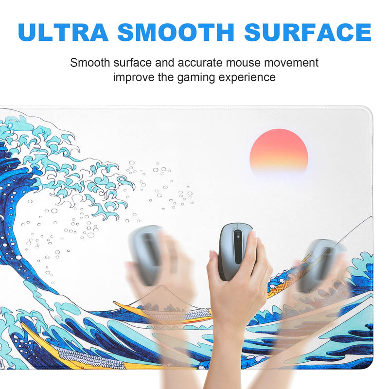 Sea Wave Japanese Cool Mouse Pad Gaming XXL Full Desk Mat Extra Large Long Extended Mousepad Big Pads Table Keyboard Mat for Office Home Game 35.4 X 15.7 Inches Sea Wave Japanese Cool XXL-35.4x15.7 Inch
