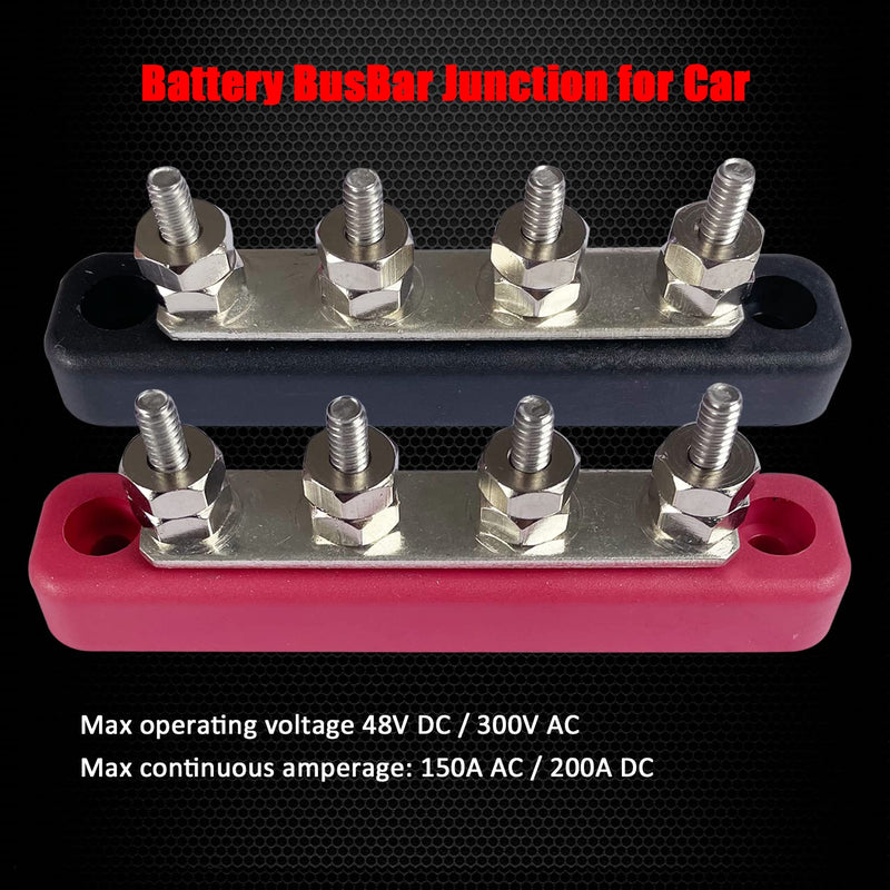 4 Terminals Bus Bar, Ampper 4.2" Power/Ground Distribution Block Brass Battery BusBar Junction for Car Vehicle Rv Truck Marine Boat Audio Amplifier and More (Red & Black) Red & Black 4.2" 4 Stud