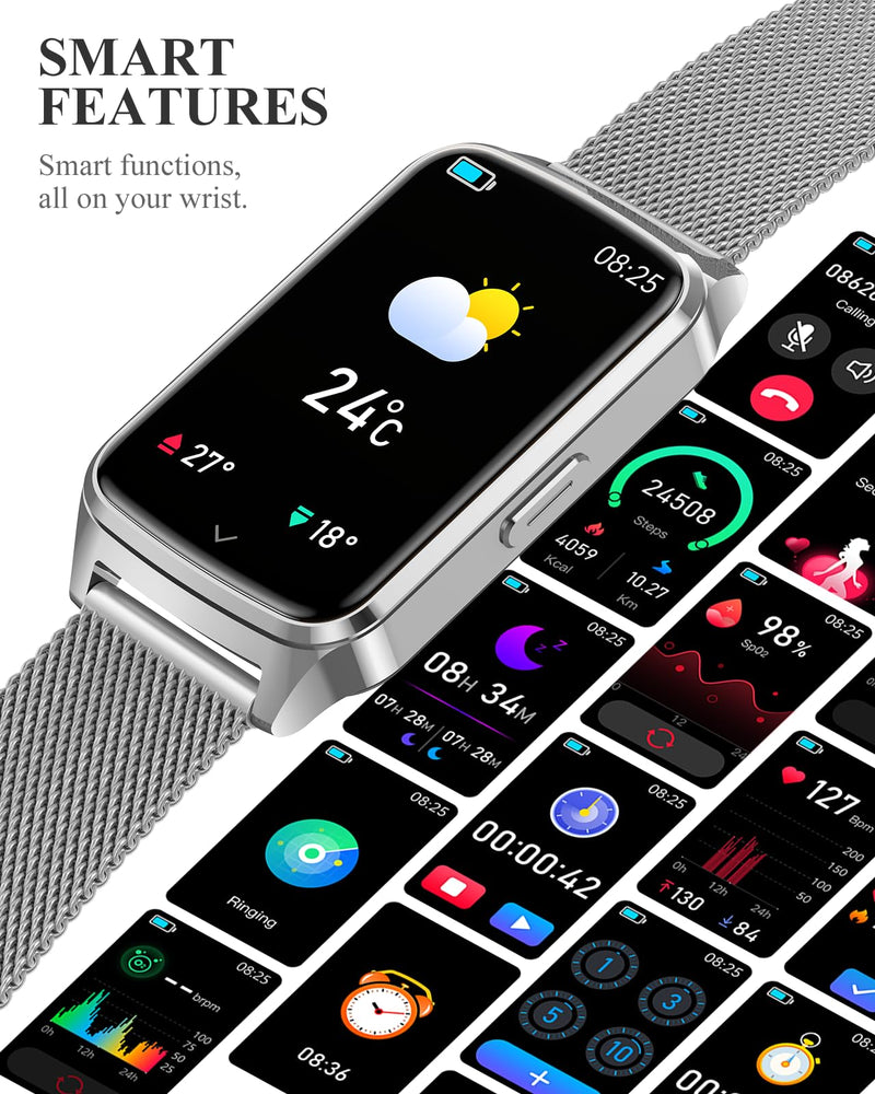 Fitness Activity Tracker for Women Men with Step Counter, Calorie/Distance/Sleep Monitor, IP68 Waterproof for Android iPhone, Silicone Smart Watch Smartwatch with 110+ Sport Modes (Silver) Silver