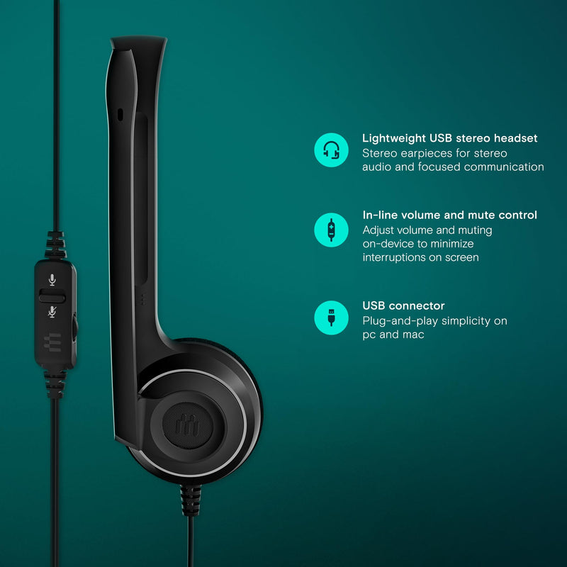 [AUSTRALIA] - Sennheiser PC 8 USB - Stereo USB Headset for PC and MAC with In-line Volume and Mute Control - Black 1 Count (Pack of 1) 