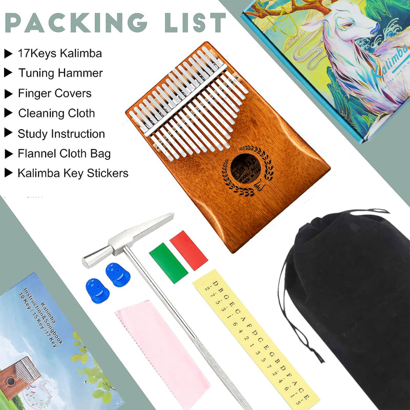 [AUSTRALIA] - Everjoys Kalimba Thumb Piano 17 Keys, Professional Musical Instrument Finger Piano Marimbas with Portable Soft Cloth Bag, Fast to Learn Songbook, Tuning Hammer, All in One Kit 17 Key Natural 