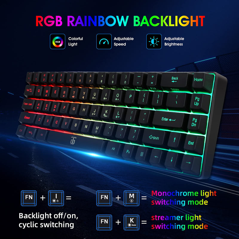 Snpurdiri Wired 65% Gaming Keyboard, 68 Keys Mini Keyboard RGB Backlit,More Pratical Arrow Keys and Edit Keys Than 60 Keyboard, for PC/Mac Gamer, Typist, Travel(Black) Black(detachable cable)