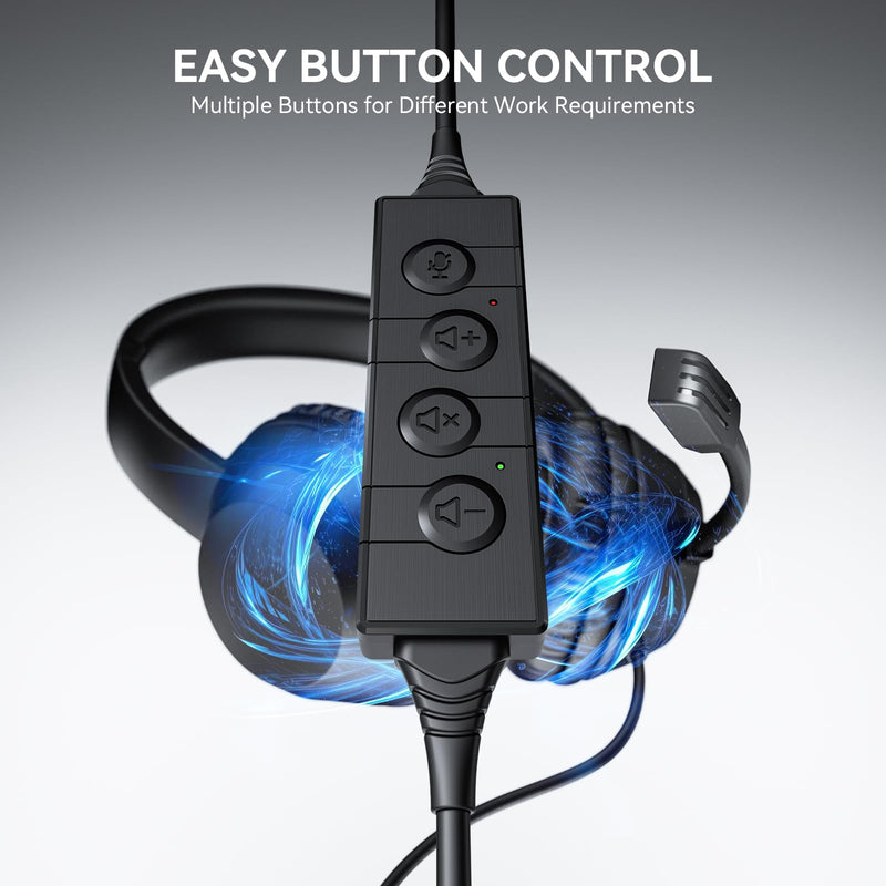 LEVN Headset with Mic, USB Headset with Microphone, Computer Headset with Noise Cancelling Microphone for Laptop PC, Mute in-line Controls, Wired Headset for Work from Home/Open Office/Call Cente Black
