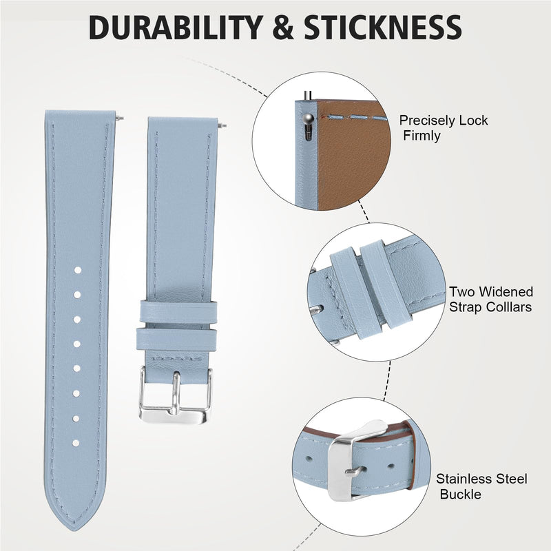 2 Pack Leather Watch Bands(Lightblue and cream) Compatible with Samsung Galaxy Watch Band, 20mm 22mm Lugs Watch Straps, Quick Release Wear-resistant Sweat-Resistant Smartwatch Replacement Strap