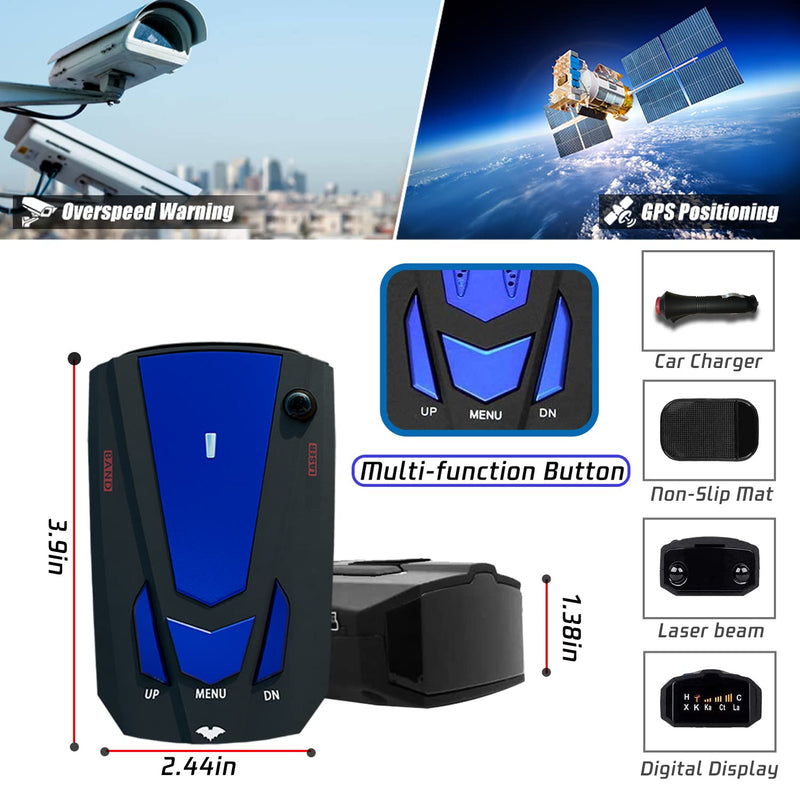 Newly Driving Aids Laser/Radar-Detectors for Cars with Led Display, Long Range Detection, Mute Memory, City/Highway Mode Detectors, Ideal Gifts for Cars (Blue)