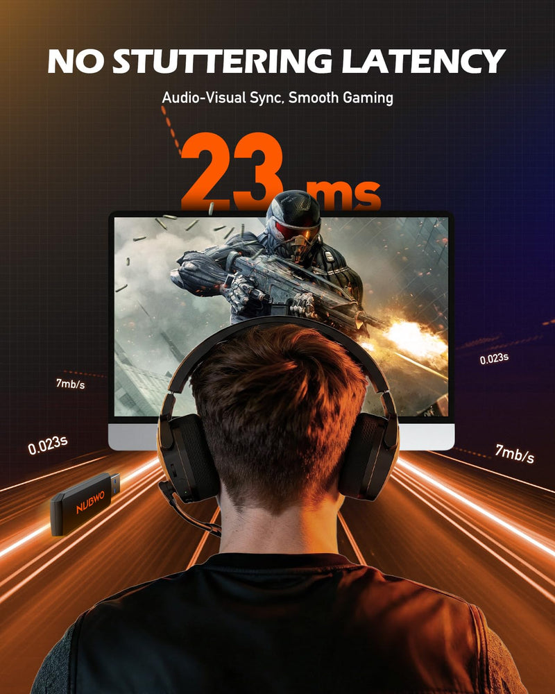 [AUSTRALIA] - NUBWO Wireless Gaming Headset with Mic for Ps5 Ps4 PC, Zero Interference, 100-Hour Battery All-Day Play, 23ms Sync for Fortnite & Call of Duty/FPS Gamers, Triple Mode All Devices Compatible - Orange 