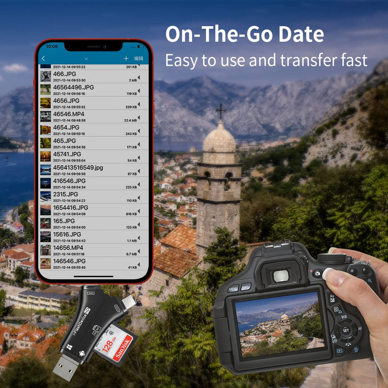 ZOIOT SD Card Reader for iPhone / iPad / MacBook / Android / Camera / Computer 4 in 1 Micro SD Card Reader USB C Memory Card Reader Portable Trail Camera Viewer Compatible with SD TF (Black)