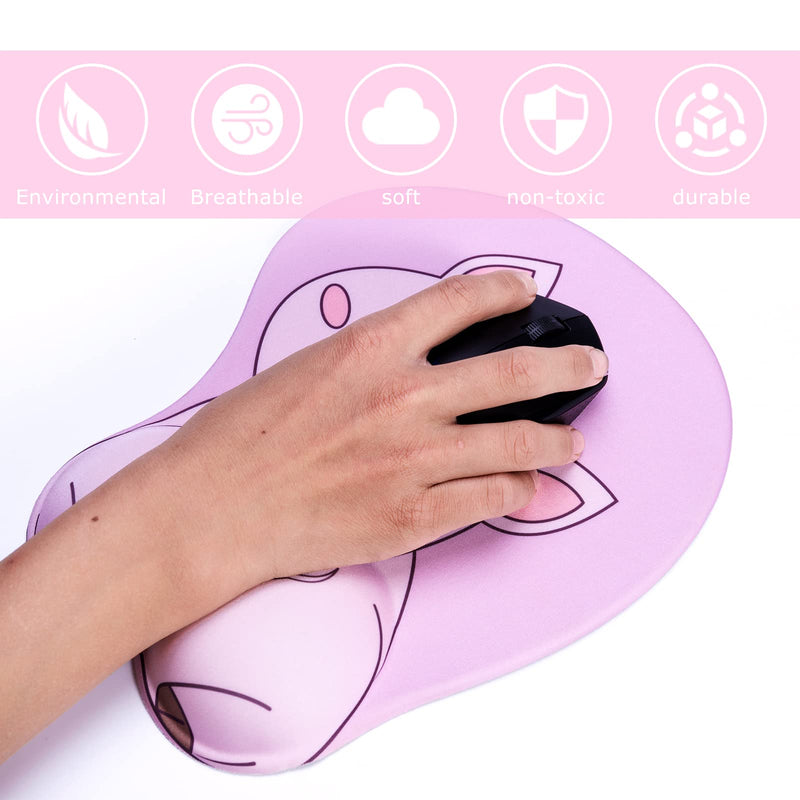 Mouse Pad Wrist Support, KAIGOBOX Mouse Pad, Kawaii Pink Mouse Pad with Piggy Pattern, Desktop Computer Laptop Ergonomic Mouse Pad for Wireless Mouse, Mousepad with Wrist Rest for Gaming Home Office