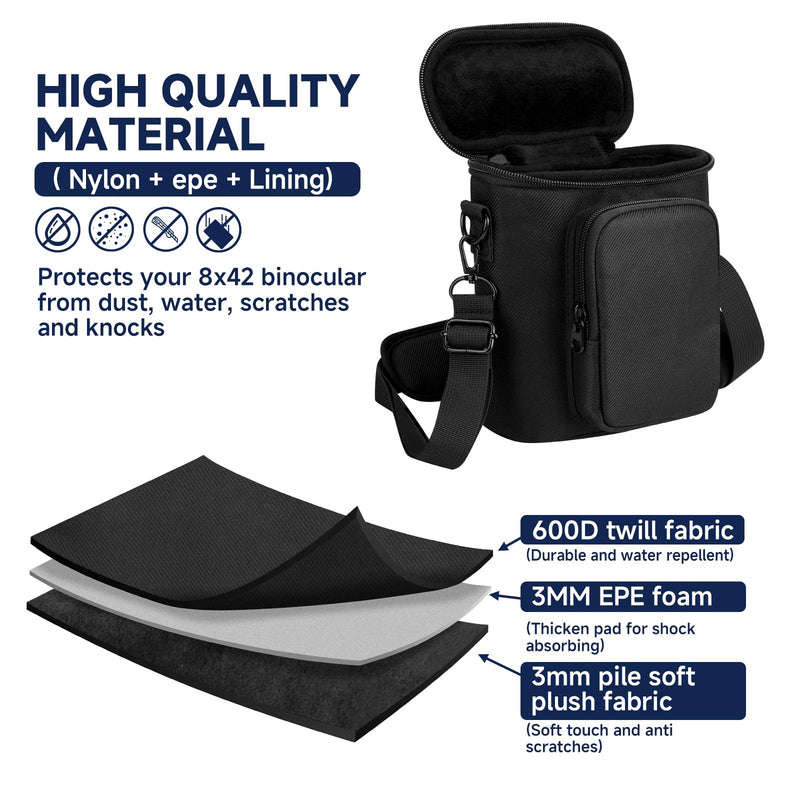 [AUSTRALIA] - Travel Protective Case for NIKON Monarch M5 M7 8x42 Binocular, Durable Fabric Storage Bag with Shoulder Strap Compatible with Nikon PROSTAFF P3 8x42 10x42 Binocular, Black (Case Only) 