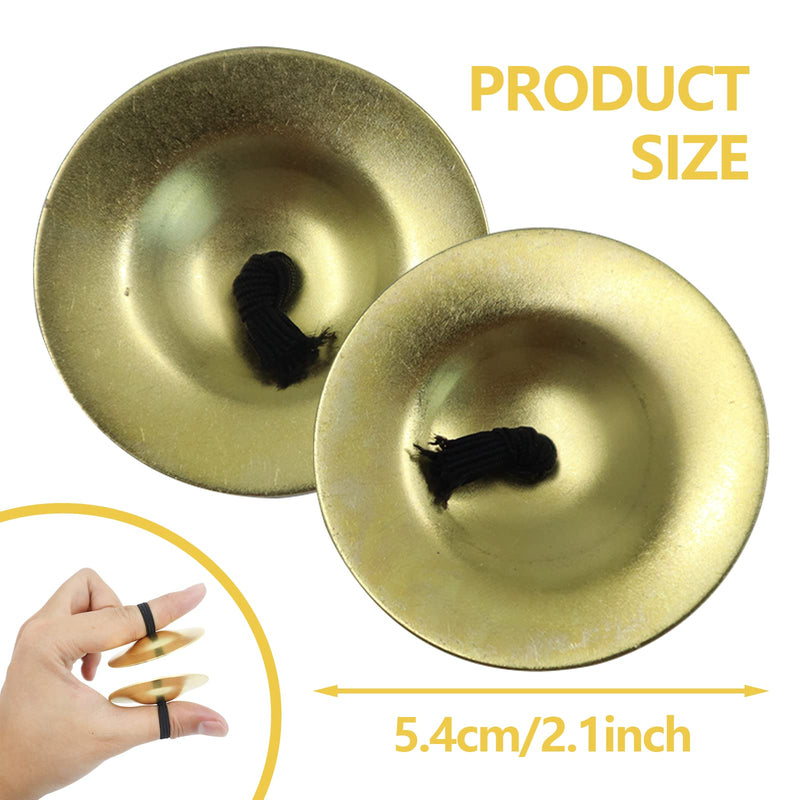 4Pcs Finger Cymbals 5.3cm/2.1in, Finger Zills for Belly Dance, Brass Hand Cymbals, belly dancing cymbals, Dance Finger Musical Instrument for Dancer Party, Sagats (Gold) Gold
